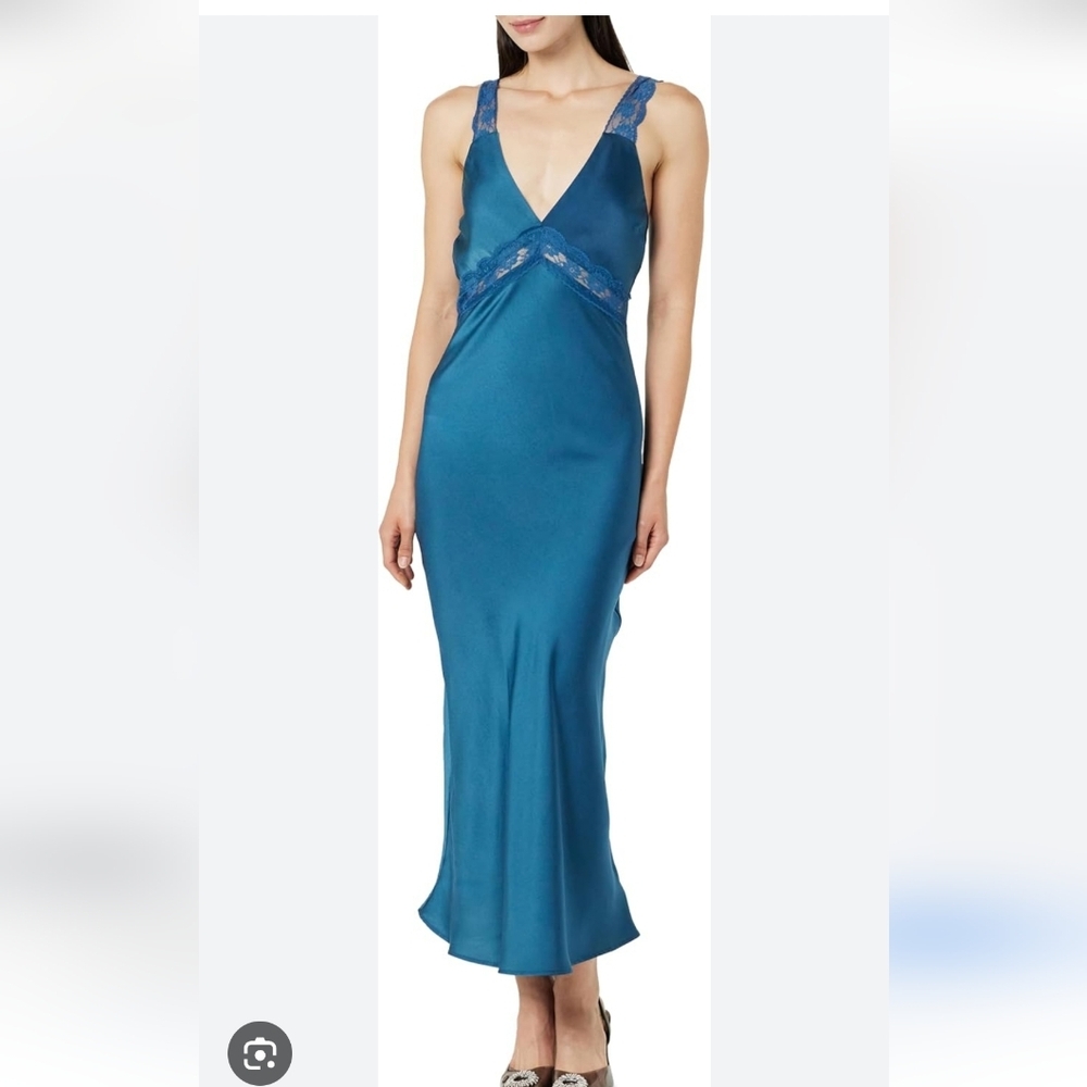 Teal Lace-Trim Slip Dress